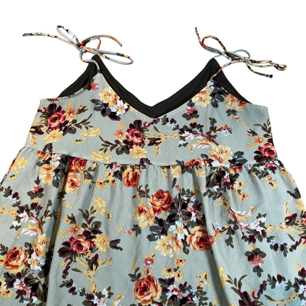 Floral Mint Tie-Strap Dress - Boho Chic Casual Style | Size Small | Resort Wear - Picture 3 of 16